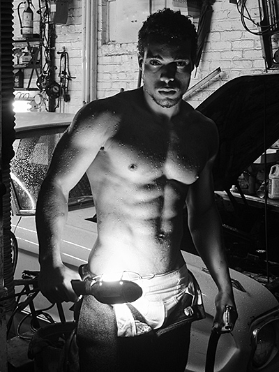 Man lit from below