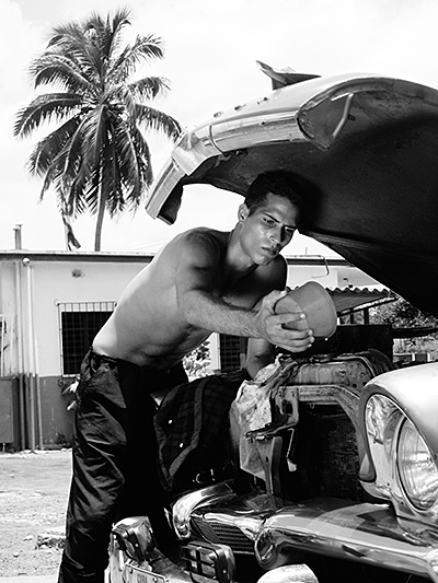 Man working on car