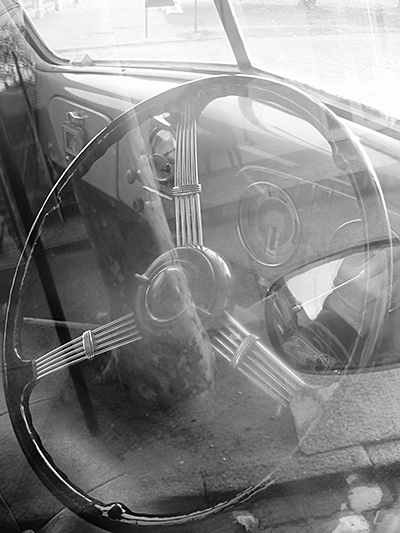 Steering wheel through glass